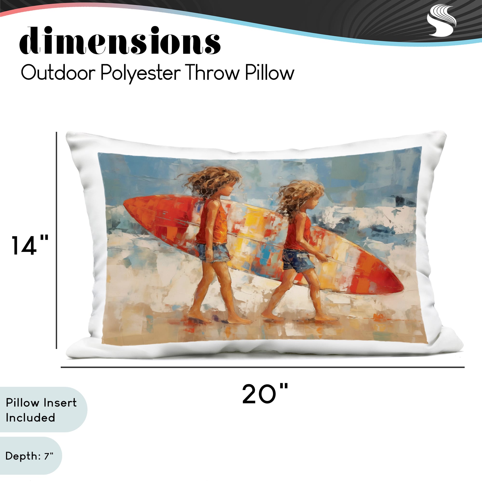 Stupell Industries 14" x 20" Kids with Surfboard Outdoor Print Throw Pillow